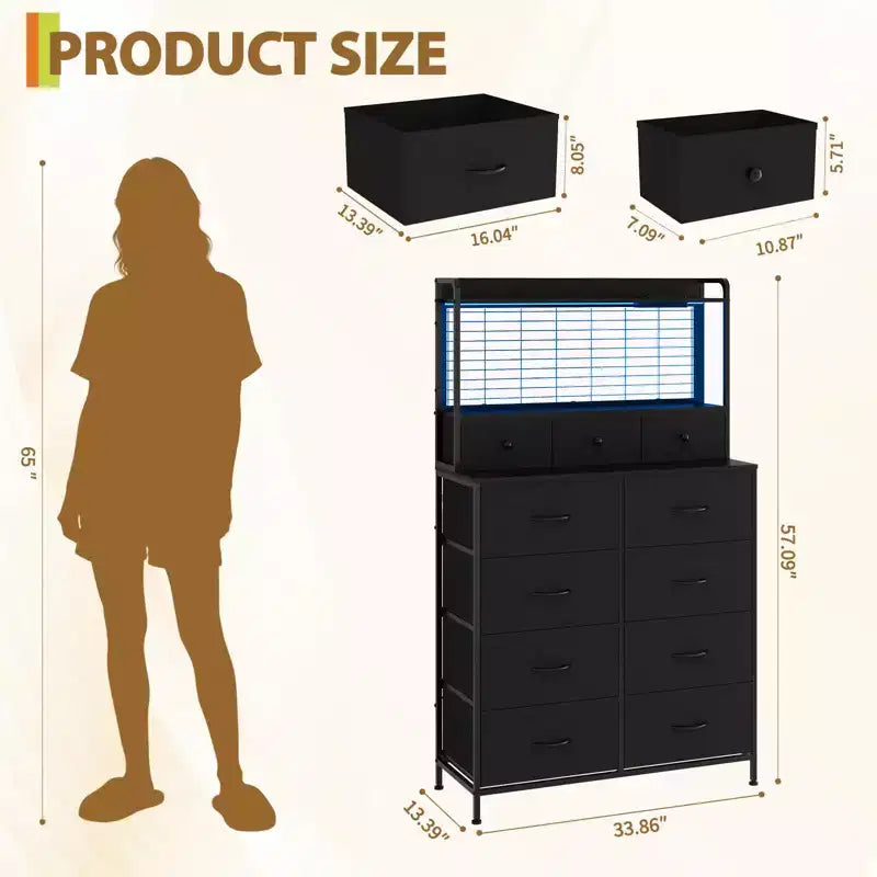 Commode, commode élégante avec 11 tiroirs en tissu, station de charge intégrée