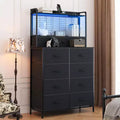 Dresser, Smart Dresser with 11 Fabric Drawers, Built-in Charging Station & App-Controlled RGB , White Industrial