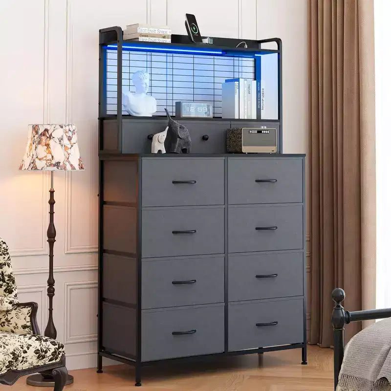Commode, commode élégante avec 11 tiroirs en tissu, station de charge intégrée