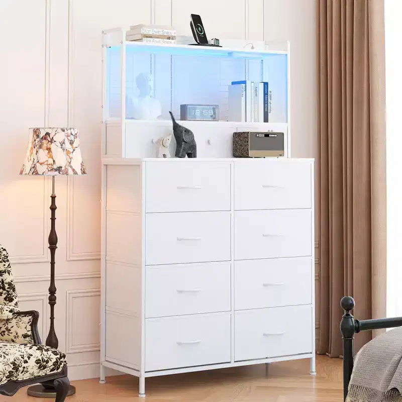 Commode, commode élégante avec 11 tiroirs en tissu, station de charge intégrée