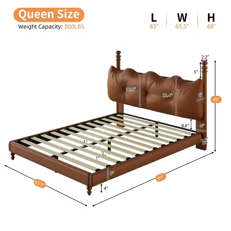 Lit plateforme avec tête de lit capitonnée ondulée, moderne du milieu du siècle et vintage, café