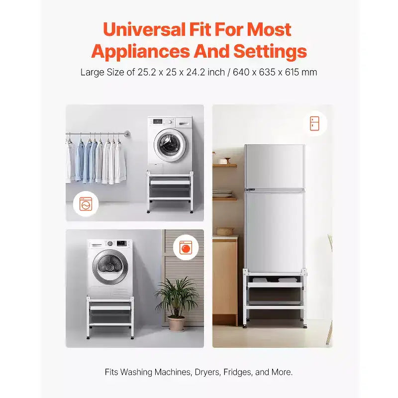Pied de machine à laver, socle pour lave-linge de 123 x 63,5 cm, capacité de charge de 267 kg