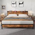 King Size Bed Frame with Storage Headboard, Industrial King Bed Platform, No Box Spring Needed Easy Assemble Mattress Foundation - Rustic Brown