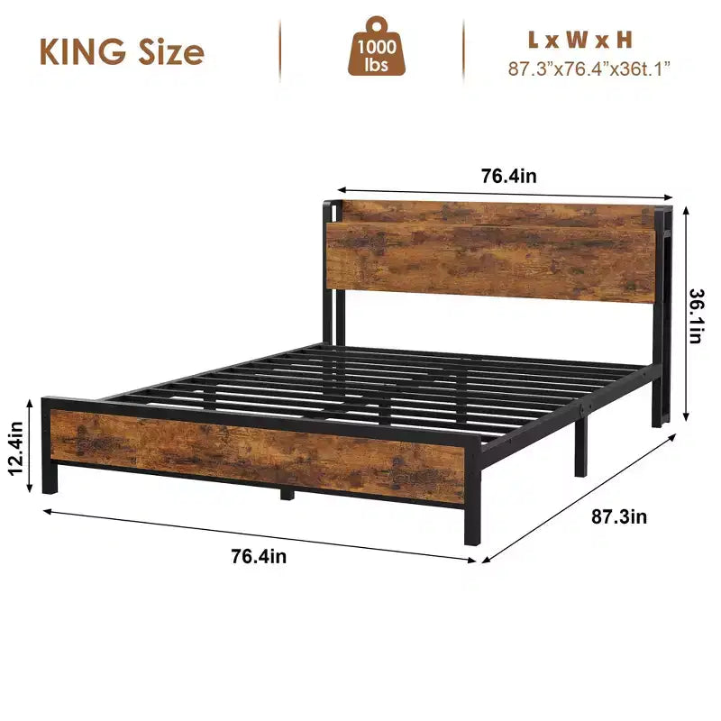 Cadre de lit King Size avec tête de lit de rangement