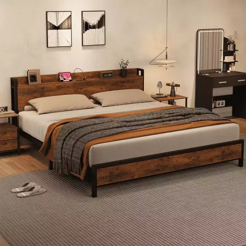 Cadre de lit King Size avec tête de lit de rangement