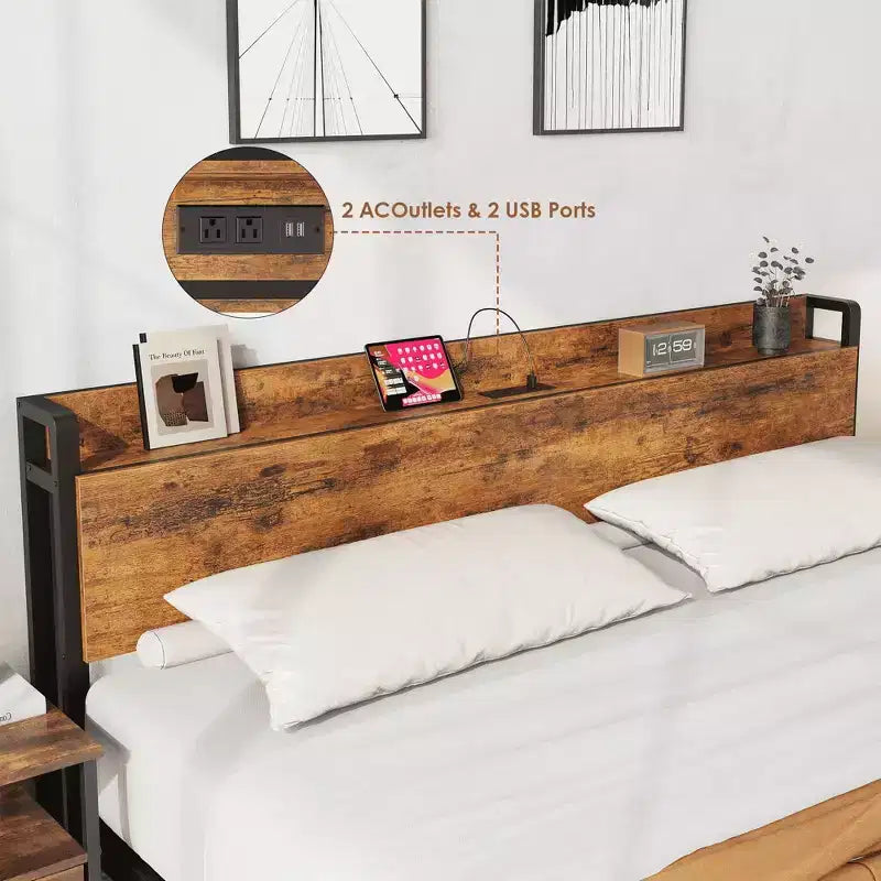 Cadre de lit King Size avec tête de lit de rangement