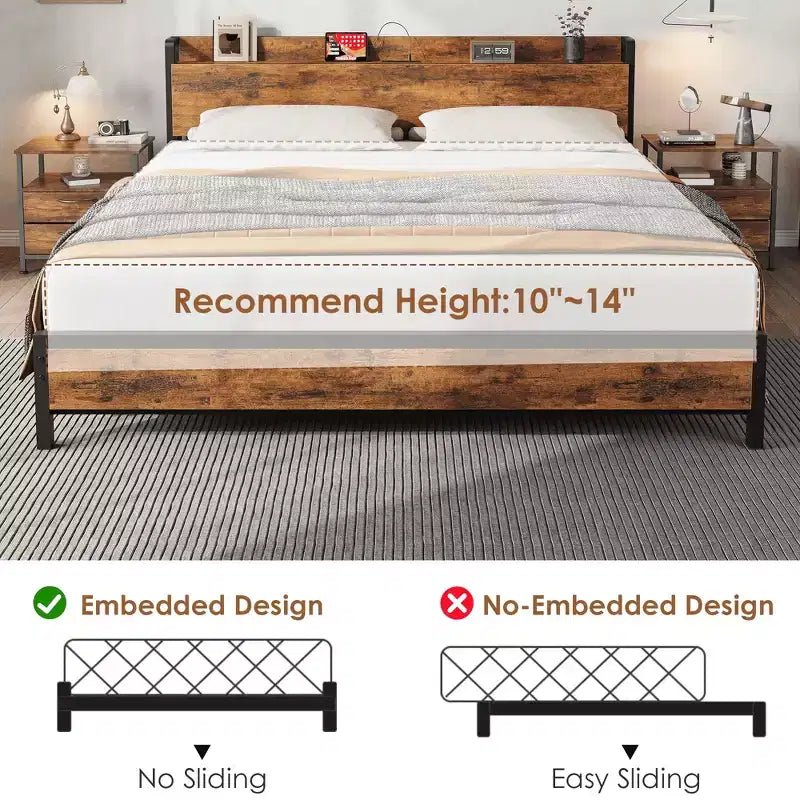 Cadre de lit King Size avec tête de lit de rangement