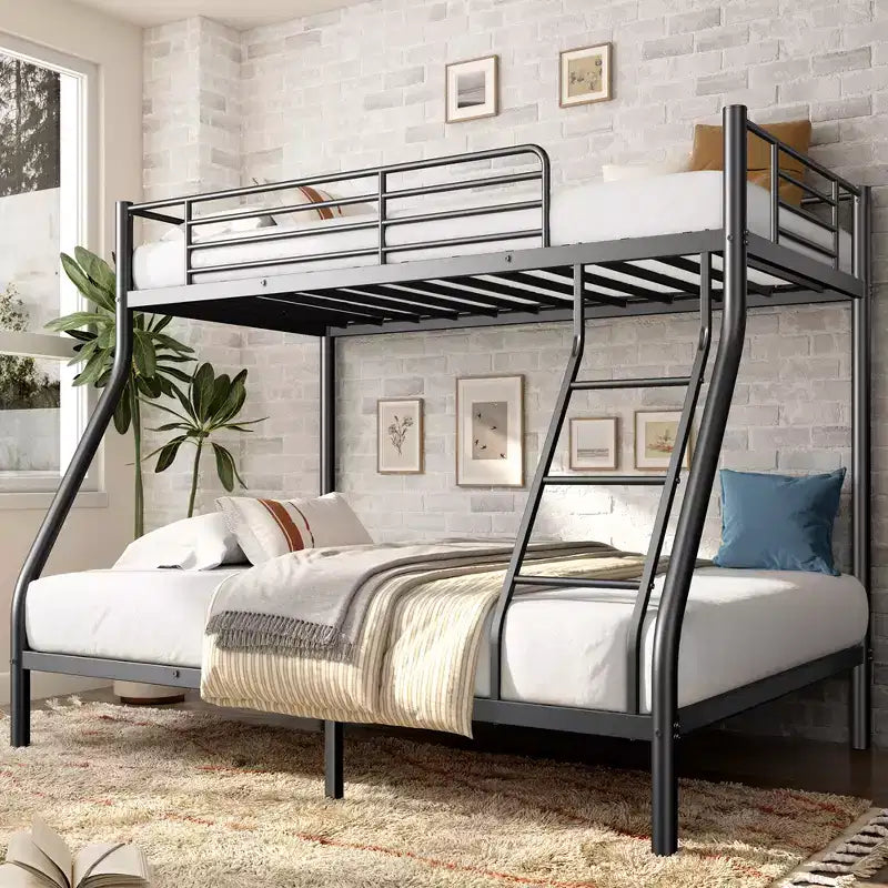 GDFStudio Nikolai Modern Metal Twin Over Full Size Bunk Bed with Ladder Design