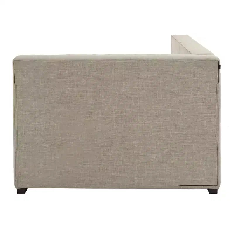 Lit plateforme rembourré en tissu gris