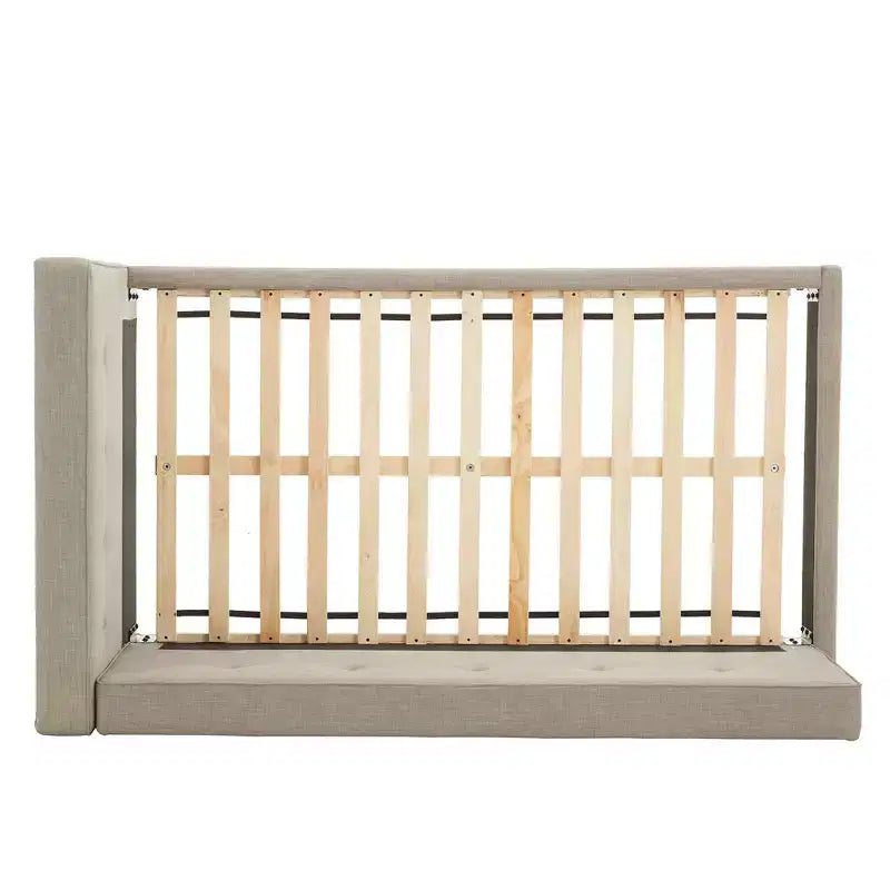 Lit plateforme rembourré en tissu gris