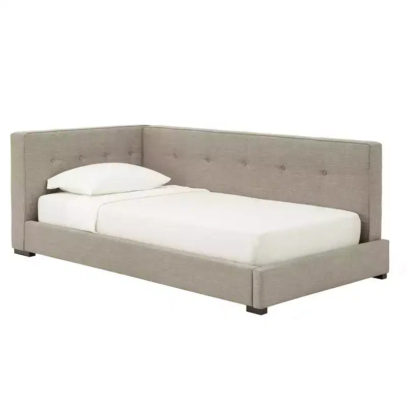 Lit plateforme rembourré en tissu gris
