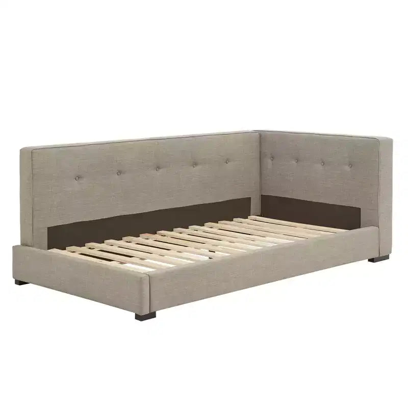 Lit plateforme rembourré en tissu gris