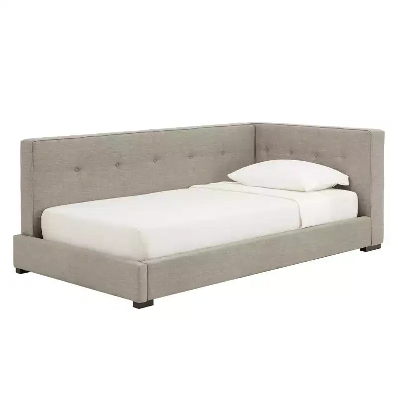 Lit plateforme rembourré en tissu gris