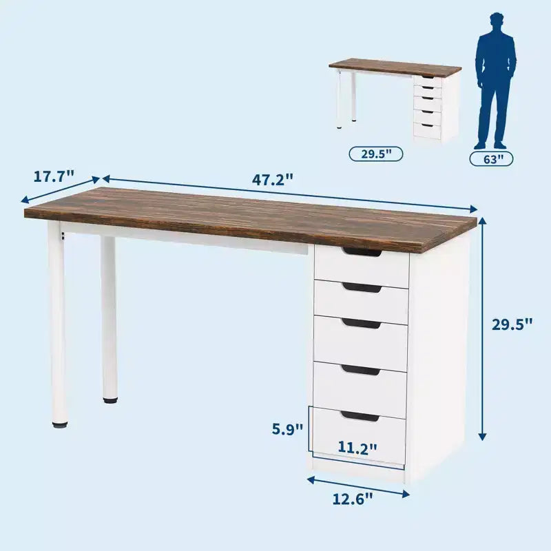 Bureau informatique de 120 cm avec 5 tiroirs de rangement