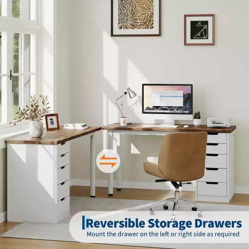Bureau informatique de 120 cm avec 5 tiroirs de rangement