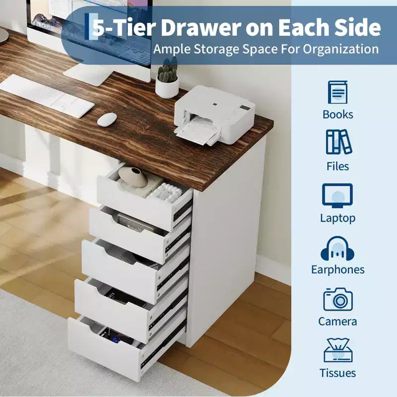 Bureau informatique de 120 cm avec 5 tiroirs de rangement