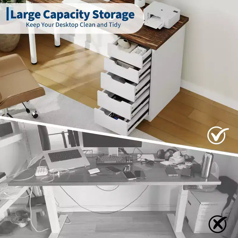 Bureau informatique de 120 cm avec 5 tiroirs de rangement