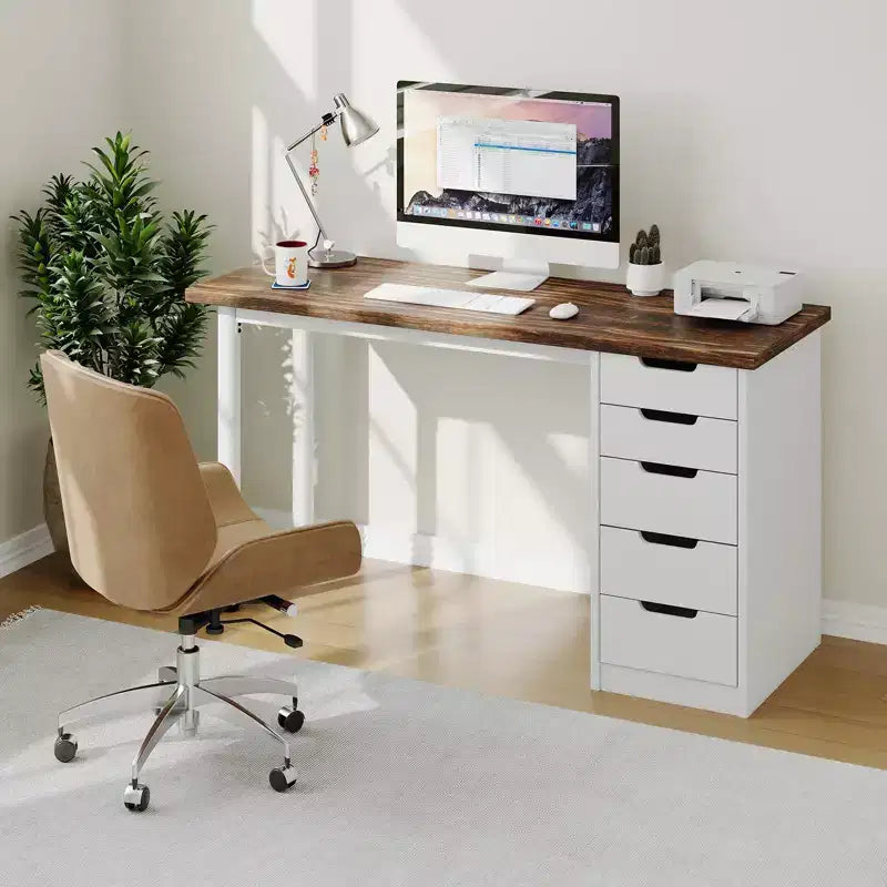 Bureau informatique de 120 cm avec 5 tiroirs de rangement