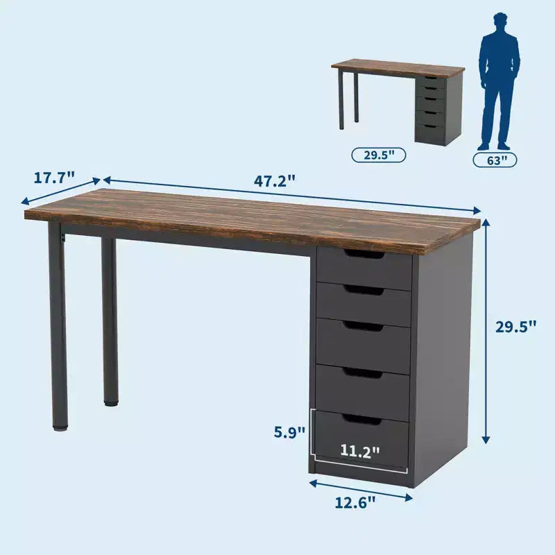 Bureau informatique de 120 cm avec 5 tiroirs de rangement