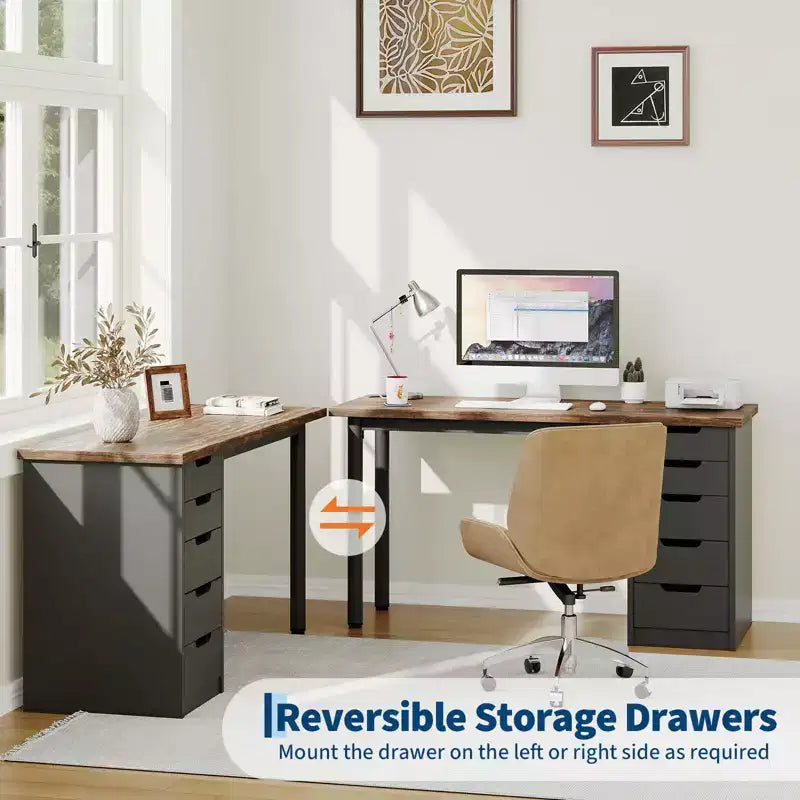 Bureau informatique de 120 cm avec 5 tiroirs de rangement
