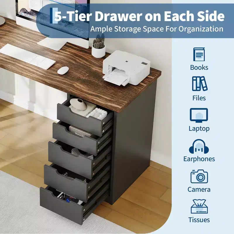 Bureau informatique de 120 cm avec 5 tiroirs de rangement