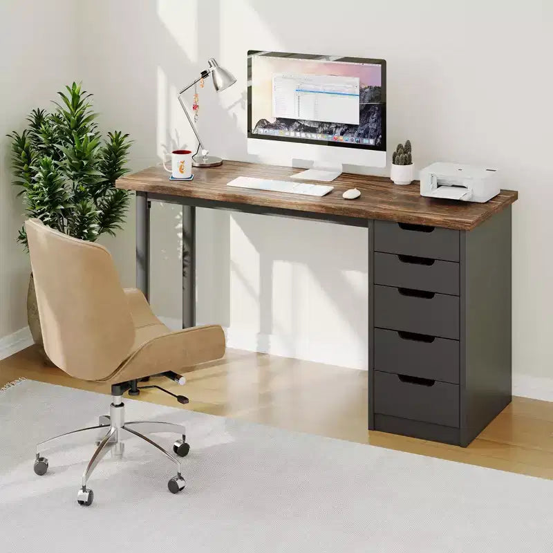 Bureau informatique de 120 cm avec 5 tiroirs de rangement