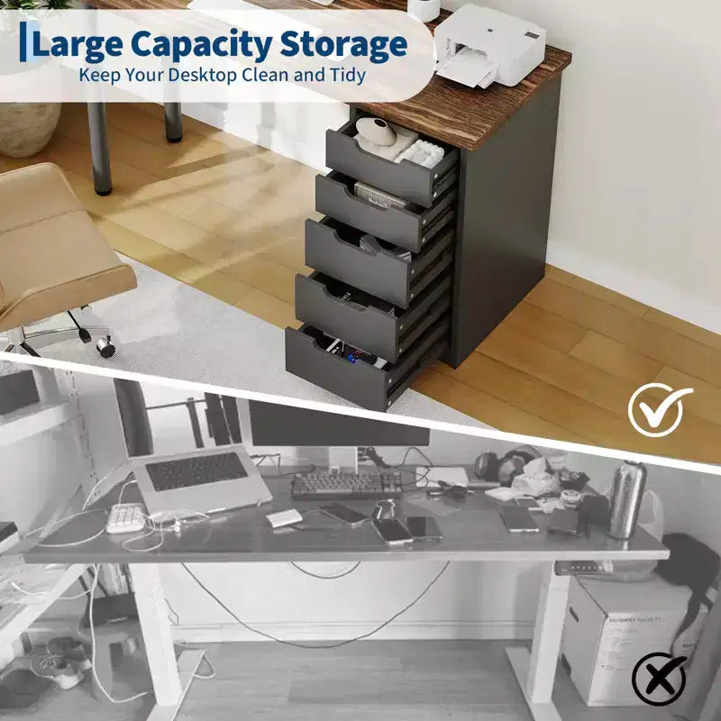 Bureau informatique de 120 cm avec 5 tiroirs de rangement