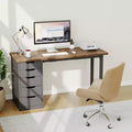 47 Inch Computer Desk with 5 Storage Drawers, Reversible Modern Rustic Study Writing Table, Home Office Workstation for Small Spaces