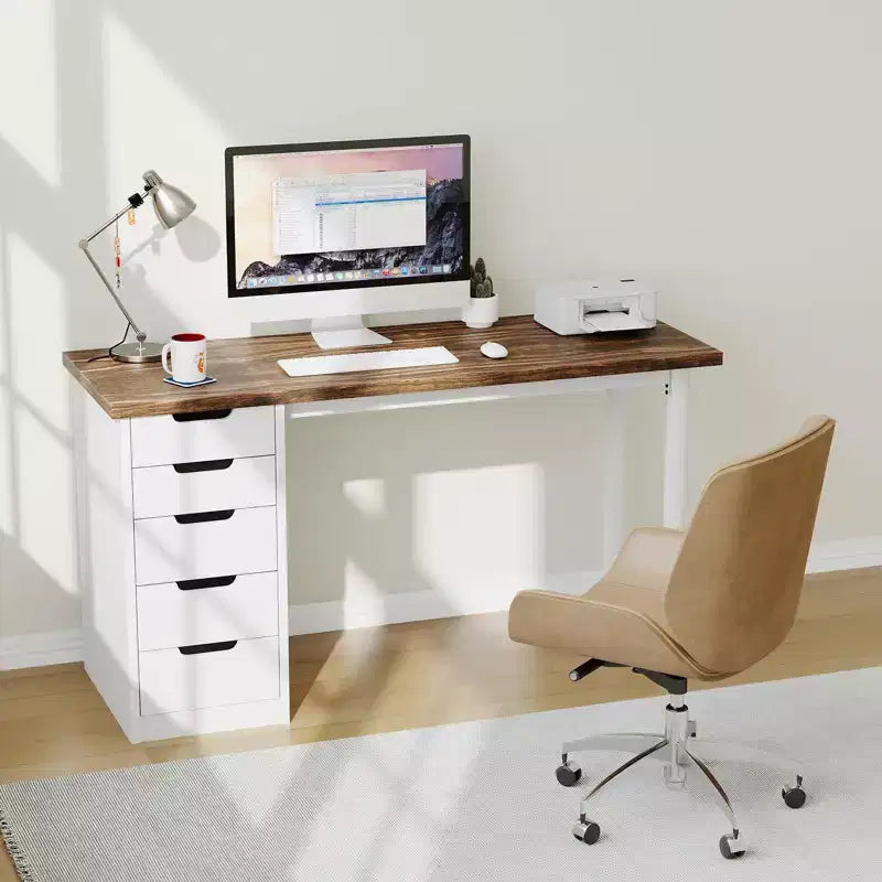 Bureau informatique de 120 cm avec 5 tiroirs de rangement