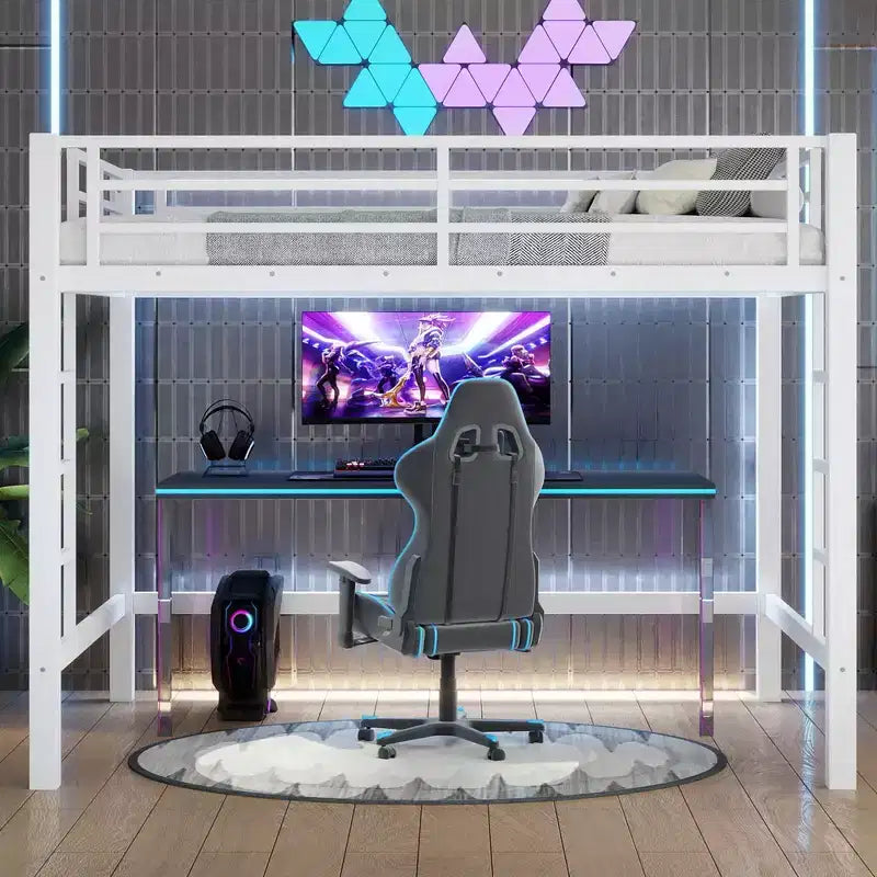 Lit mezzanine en métal avec deux échelles de chaque côté