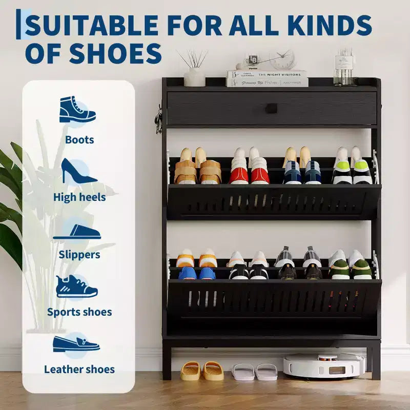 Meuble de rangement pour chaussures moderne en bois avec étagère réglable, design moderne autoportant