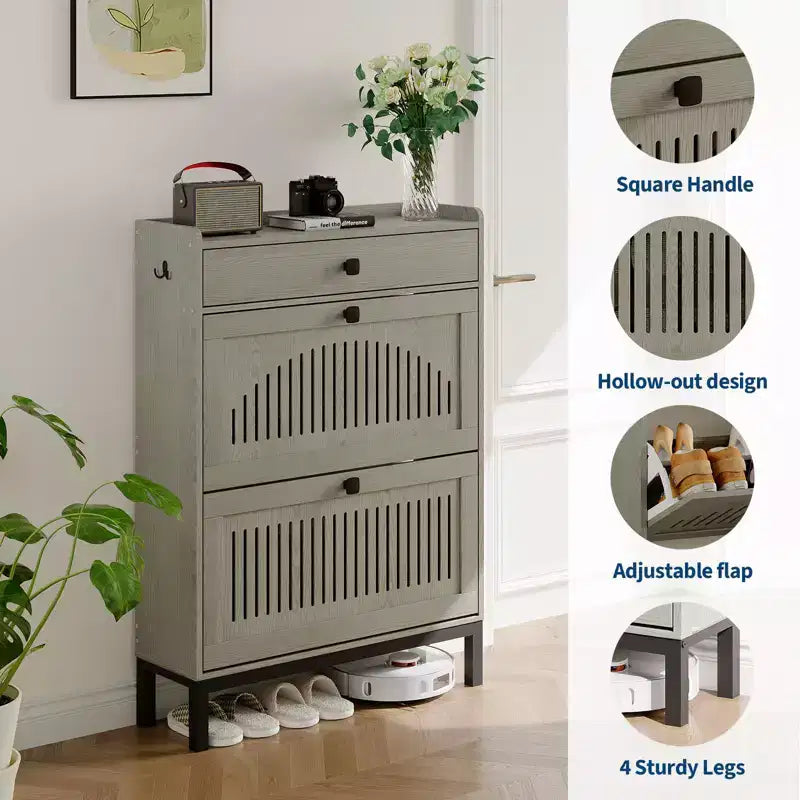Meuble de rangement pour chaussures moderne en bois avec étagère réglable, design moderne autoportant