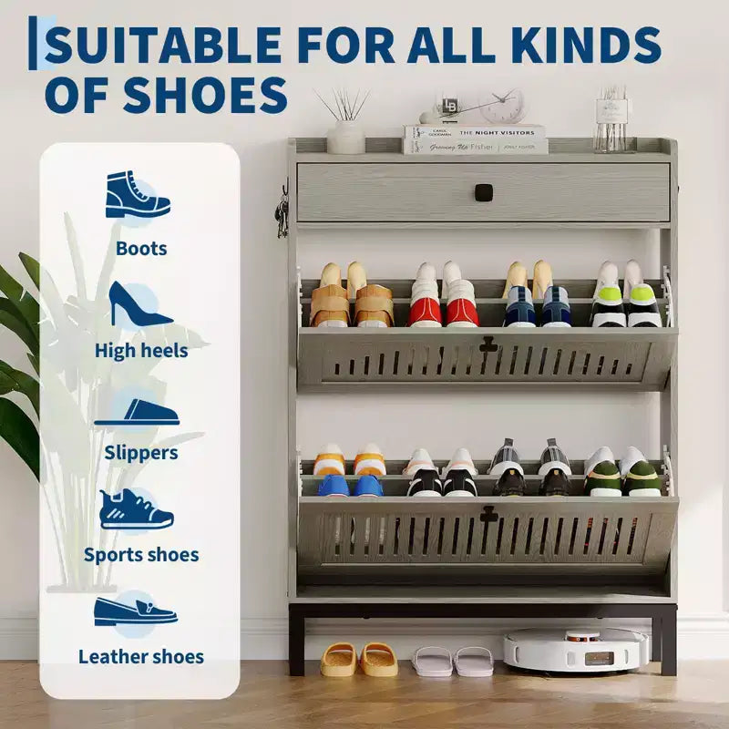 Meuble de rangement pour chaussures moderne en bois avec étagère réglable, design moderne autoportant