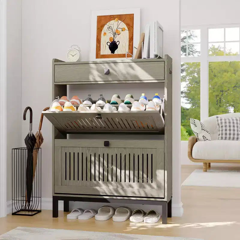 Meuble de rangement pour chaussures moderne en bois avec étagère réglable, design moderne autoportant
