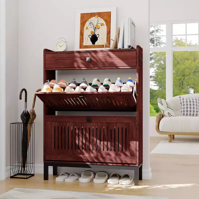 Meuble de rangement pour chaussures moderne en bois avec étagère réglable, design moderne autoportant