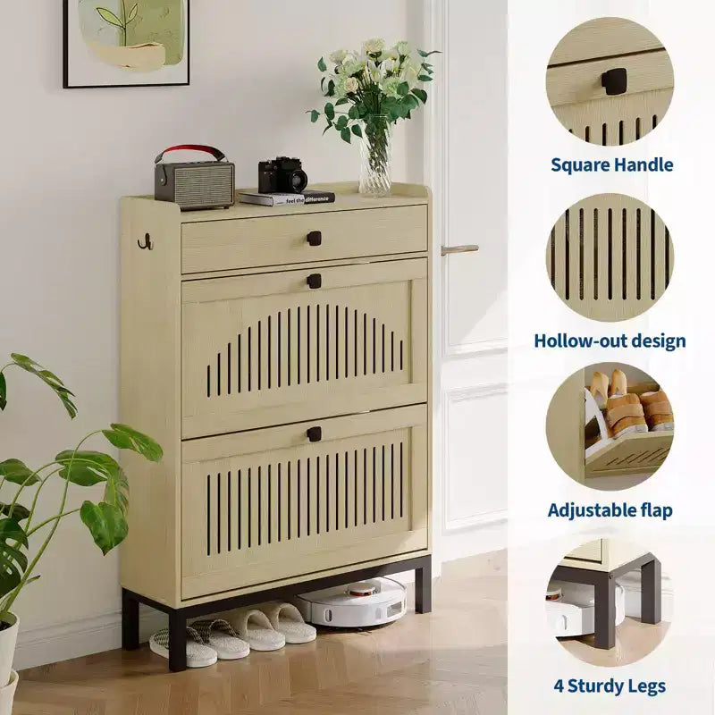 Meuble de rangement pour chaussures moderne en bois avec étagère réglable, design moderne autoportant