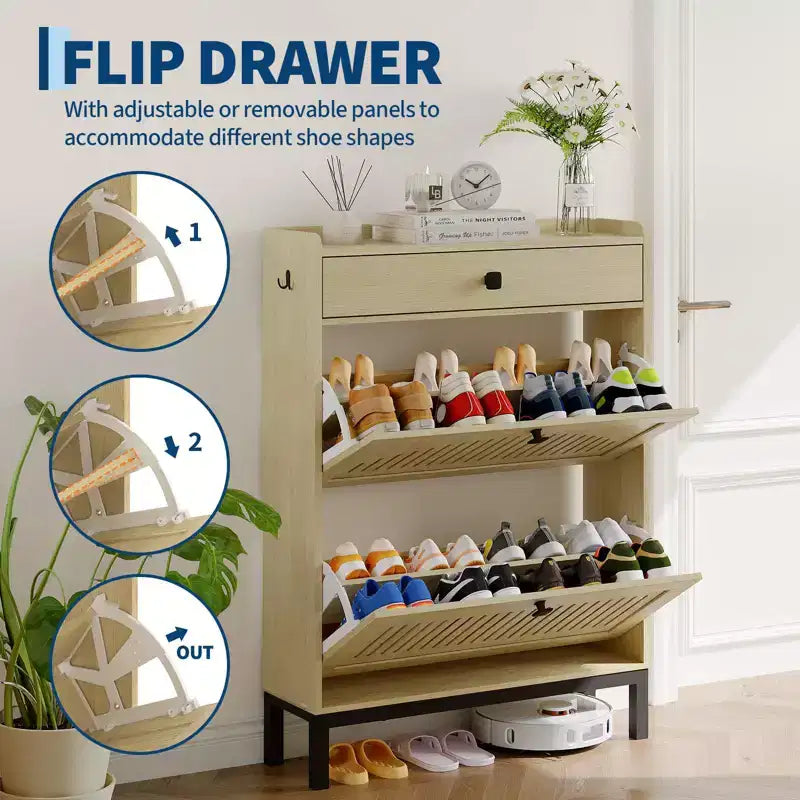 Meuble de rangement pour chaussures moderne en bois avec étagère réglable, design moderne autoportant