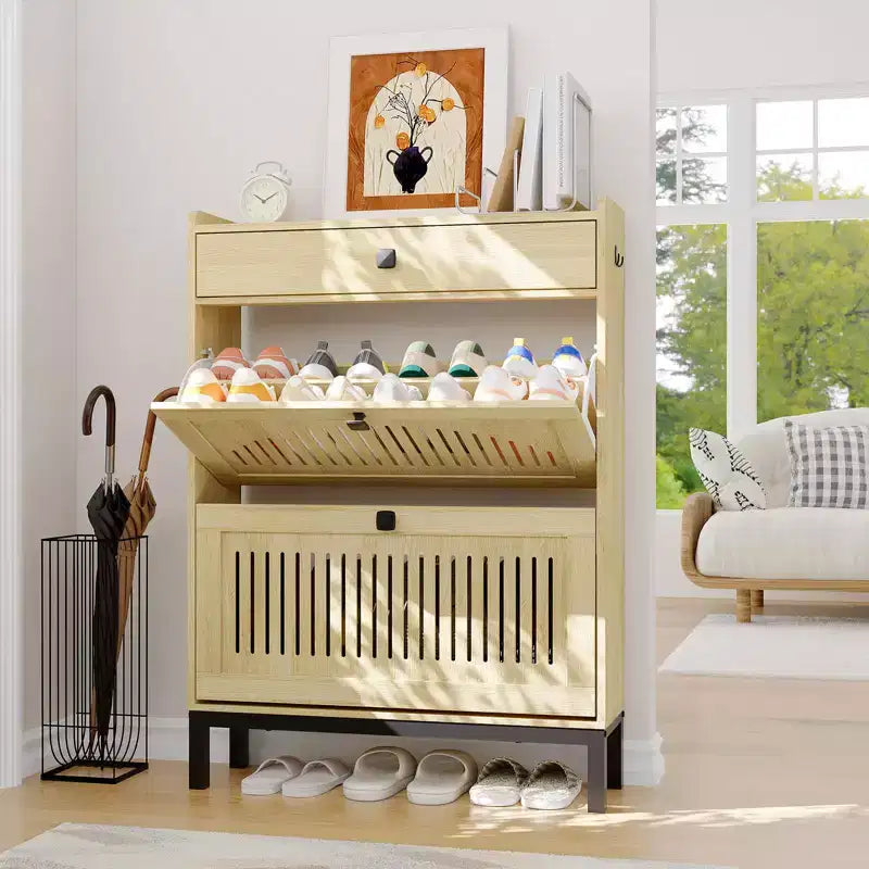 Meuble de rangement pour chaussures moderne en bois avec étagère réglable, design moderne autoportant