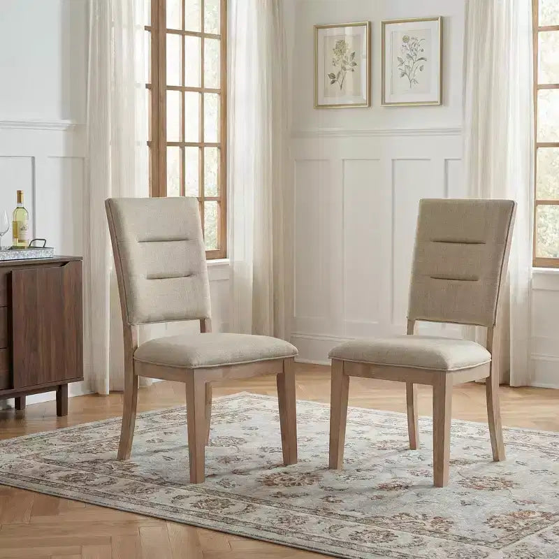 GDFStudio Everett Trasitional Rustic Wood Upholstered Dining Chair with Ladderback (Set of 2)
