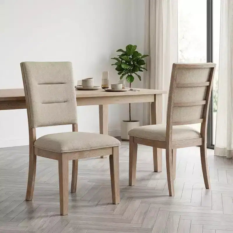Chaise de salle à manger rustique en bois transitionnel avec dossier échelle et siège rembourré (lot de 2)
