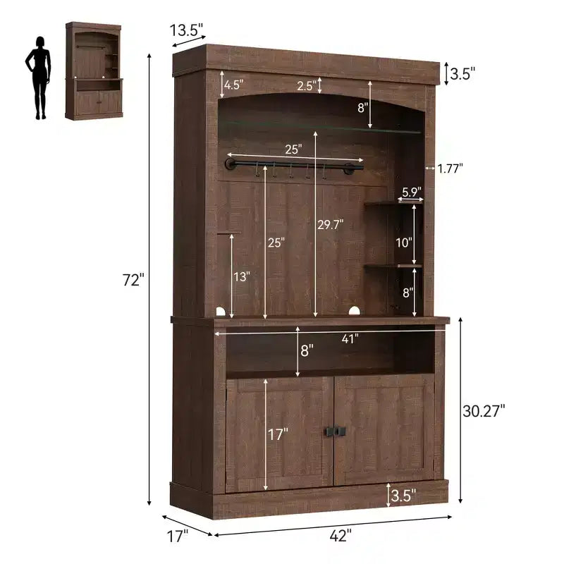 Meuble de bar à café de 72 po avec éclairage DEL - Buffet haut avec casier à vin
