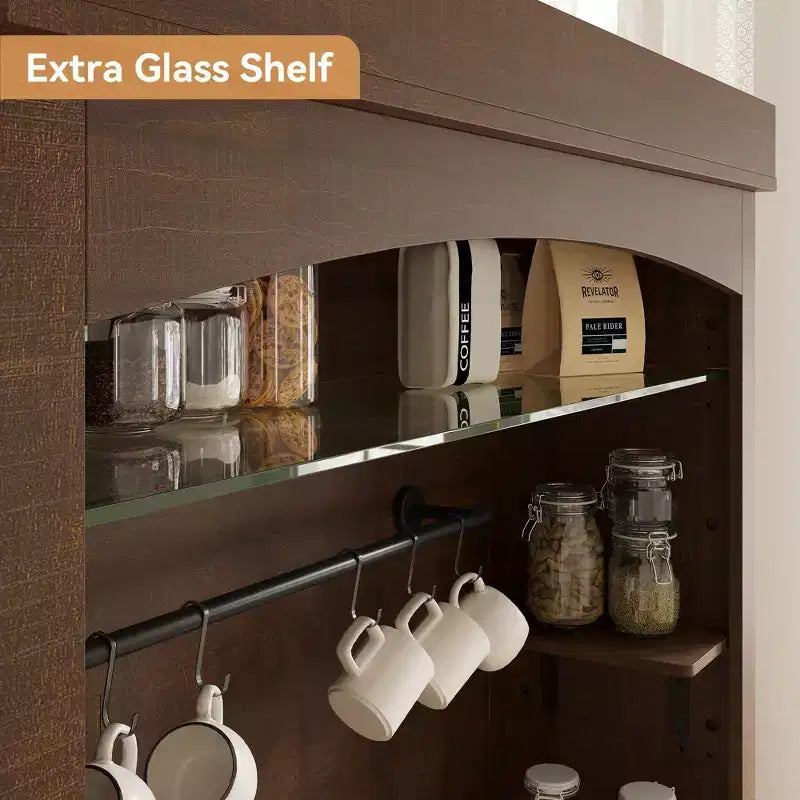 Meuble de bar à café de 72 po avec éclairage DEL - Buffet haut avec casier à vin