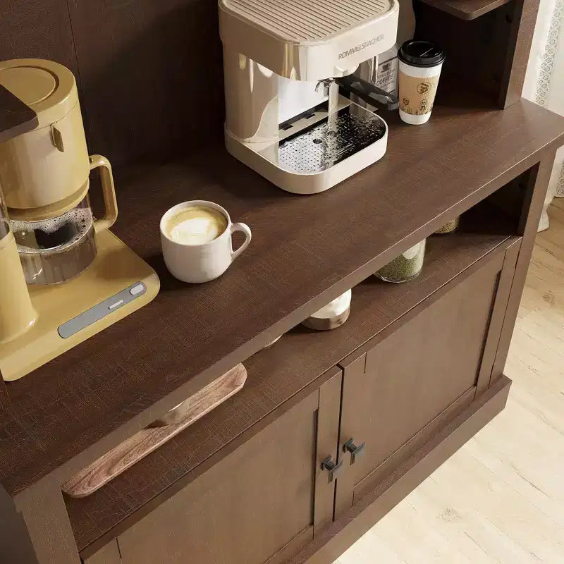 Meuble de bar à café de 72 po avec éclairage DEL - Buffet haut avec casier à vin