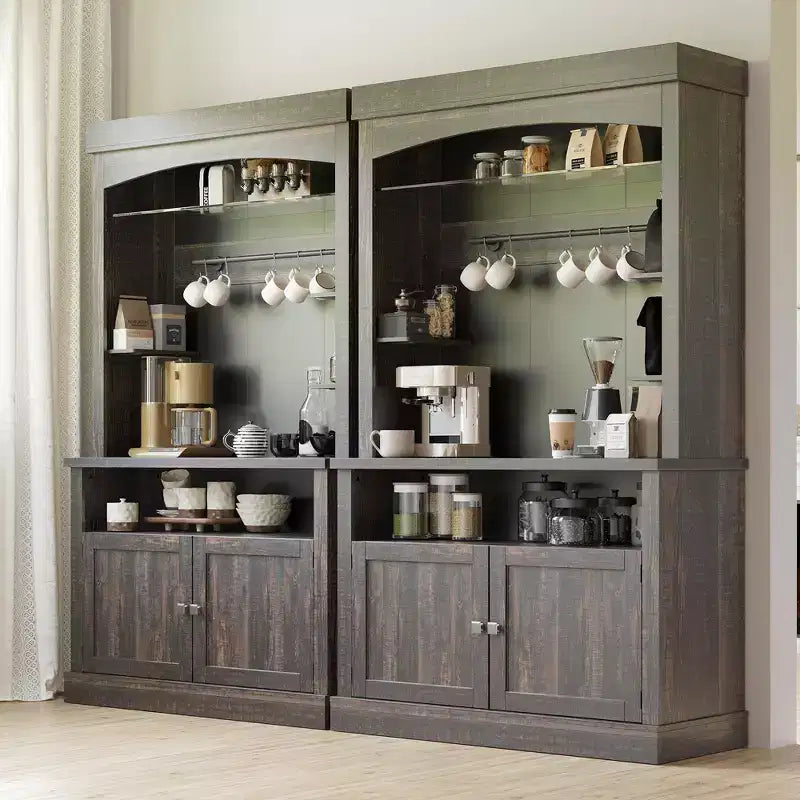 Meuble de bar à café de 72 po avec éclairage DEL - Buffet haut avec casier à vin