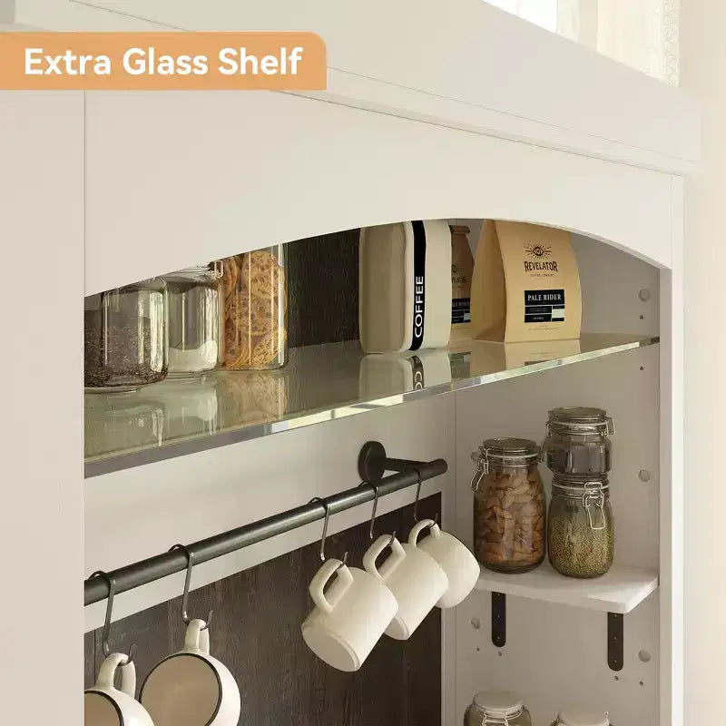 Meuble de bar à café de 72 po avec éclairage DEL - Buffet haut avec casier à vin