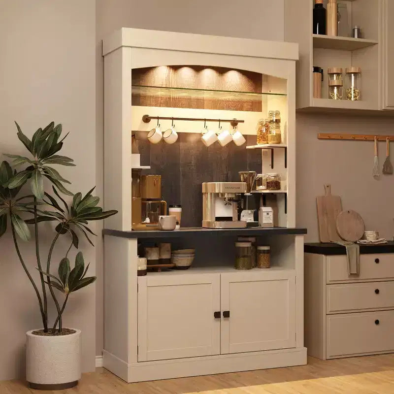 Meuble de bar à café de 72 po avec éclairage DEL - Buffet haut avec casier à vin