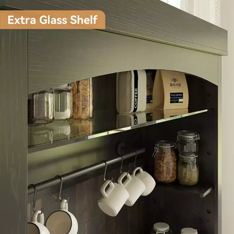 Meuble de bar à café de 72 po avec éclairage DEL - Buffet haut avec casier à vin