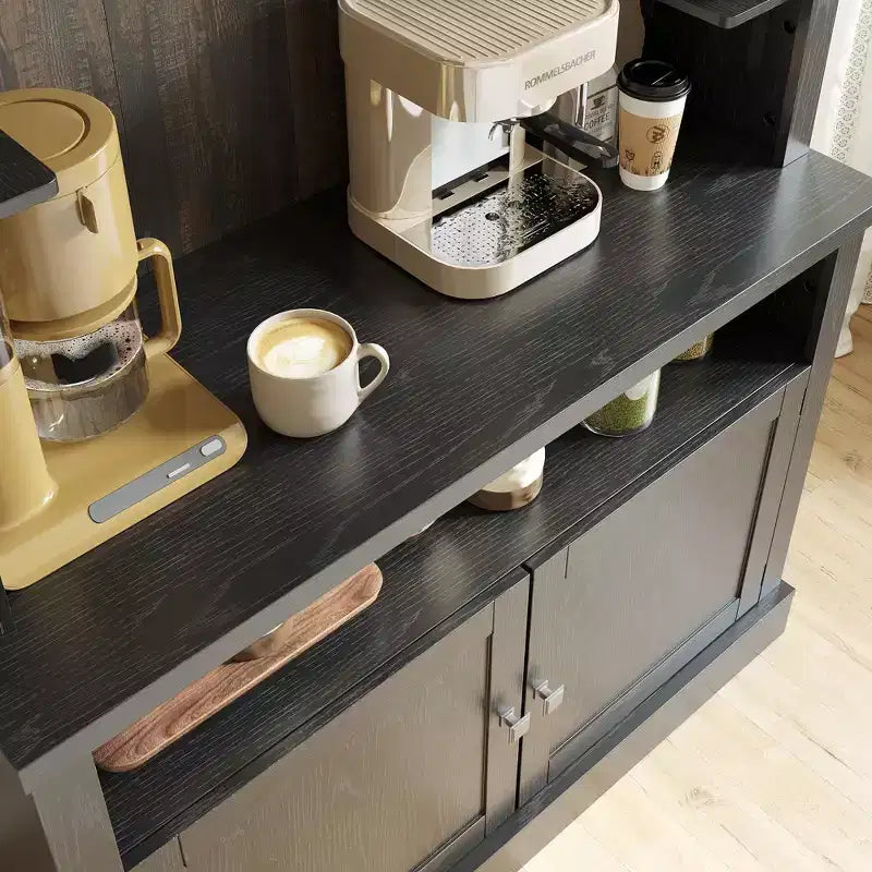 Meuble de bar à café de 72 po avec éclairage DEL - Buffet haut avec casier à vin