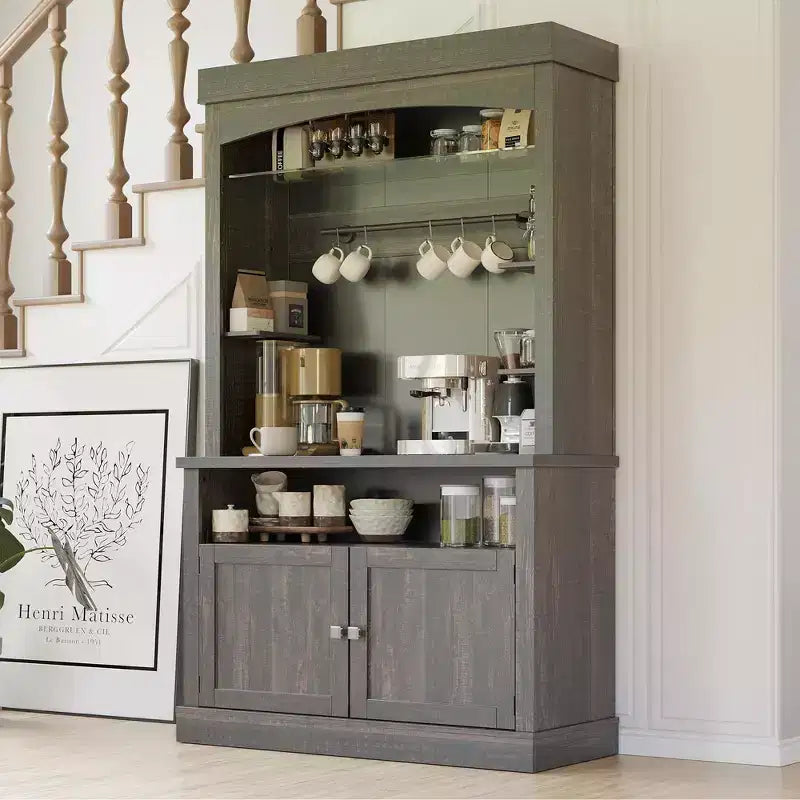 Meuble de bar à café de 72 po avec éclairage DEL - Buffet haut avec casier à vin