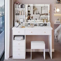 41-Inch Natural Makeup Vanity Desk with Touch-Control LED Mirror, Organized Storage, Matching Stool for Bedroom